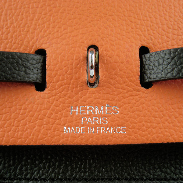 7A Replica Hermes Black/Orange Kelly 32cm Togo Leather Bag 60667